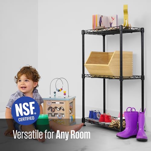 SafeRacks - NSF Certified Storage Shelves, Zinc, Heavy Duty Steel Wire Unit with Adjustable Feet, Garage or Bakers Rack, Kitchen, Pantry Shelf - (18"x10"x30" 3-Tier) (Black) - color: Black, size: 10"x18"x30" 3 Tier