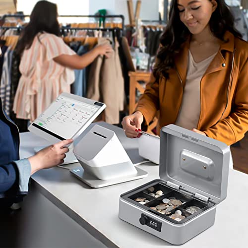 KYODOLED Medium Cash Box with Money Tray,Small Safe Lock Box with Key,Cash Drawer,7.87"x 6.30"x 3.54" Lightgrey Medium - color: Lightgrey, size: Medium