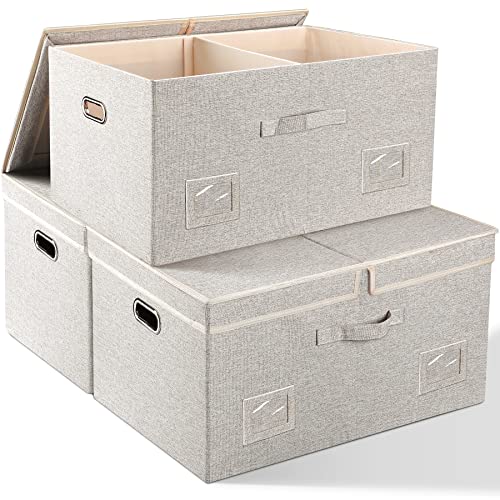 Graciadeco 75 Quarts Extra Large Decorative Storage Bins with Lids, 3 Packs Beige Collapsible Storage Bins with Lids, Stackable Storage Bins Decorative Box Storage With Lid Extra Large - color: Beige, size: XLarge-3 Pack