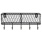 MyGift Wall Mounted Metal Entryway Mail Holder and Key Organizer Rack with 5 Hooks, Decorative Storage Basket and Hanger Hooks for Keys, Lanyard, Keychain, Light Coat