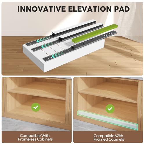 Seinloes 2 Pack Pull Out Cabinet Organizers 21" Deep With Raising Pad for Framed Cabinets, Expandable Width (9"-14") Slide Out Drawers Upgrade 3 Slide Rails, Roll Out Shelves Adhesive, White - color: White, size: 9"-14"Wide x 21"Deep(2 Pack)