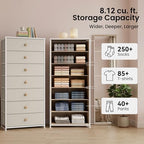 Crestlive Products Tall Dresser, 7-Drawer Wide Fabirc Storage Tower, Chests of Drawers - Vertical Organizer Unit for Bedroom, Hallway, Entryway, Nursery, Wood Top, Closets with Handles (Beige) - color: Beige, style: Wide-7 Drawers