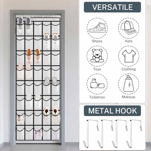 40 Large Mesh Pocket Over the Door Shoe Organizer,Hanging Shoe Rack for Door,Shoes Organizer Hanger with Large Capacity (white) - color: white