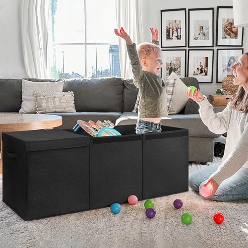 INDRESSME 185L Extra Large Toy Box, Toy Storage Organizer Collapsible Storage Bins with Lids Toy Chest for Playroom, Living Room, Toy Baskets Storage Kids, Boys Girls 39" x 17" x 17" (Black) - color: Black, size: 39"x17"x17"
