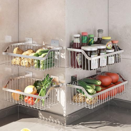 4 Set Hanging Wall Mount Storage Baskets, Multiuse Sturdy SUS304 Stainless Steel Organizing Baskets for Home Kitchen, Bathroom, Pantry Utility, Laundry Organizer,L15.75Inch, D 6.3Inch, H 4.75Inch - size: 15.8Inch 4PCS