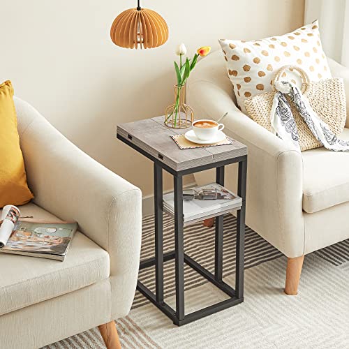 HOOBRO Foldable End Table, C Shaped Side Table with Storage Shelf, Small Snack Table Suitable for Living Room Bedroom Small Spaces, Easy Assembly, Greige and Black BG29SF01 - color: Greige + Black