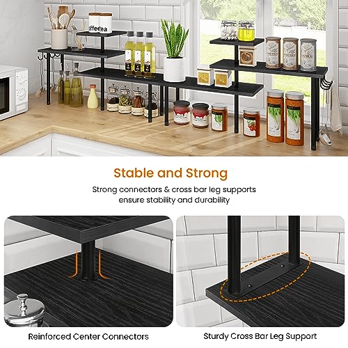 Homode Bathroom Counter Organizer Corner Shelf, Kitchen Countertop Organizer, 3 Tier Wood Counter Shelf Stand for Over The Sink, Coffee Station, Desktop, Black - color: Black, With Hooks