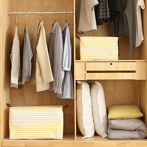 Hinwo 31L Large Storage Bins, Closet Organizers and Storage, Shelf Baskets, Foldable Clothes Storage Baskets with Handles, Containers for Clothing, Blanket, Towels, Toys, Bedding (Yellow Stripe) - color: Yellow Stripe, size: 16.5" / 31L / 1-Pack