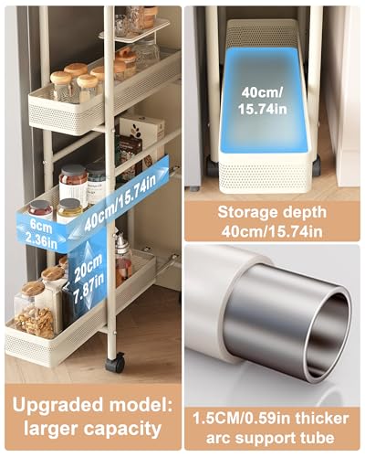 UMDONX Slim Storage Cart 4 Tier with Pull Out Basket Bathroom Organizer Rolling cart, Rolling Utility Cart Slide Out Organizer for Kitchen, Bathroom, Laundry White - color: White, size: 4 Tier