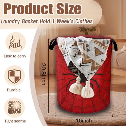 Red Spider Web Laundry Baskets,Laundry Hamper,Storage Basket with Handles for Bathroom Bedroom College Dormitory Living Room Nursery Organizer 16"x20.8" - color: Red Spider Web