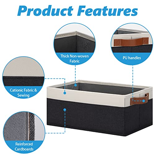 GhvyenntteS Storage Baskets for Organizing, Fabric Storage Bins with Leather H&les, Foldable Rectangular Storage Baskets for Shelves, Closets, Home, Office(Black/White, 6 Pack)11.8X7.9X5.1 in - color: Black&White, size: Small-11.8"x 7.87"x 5.11"-6pcs