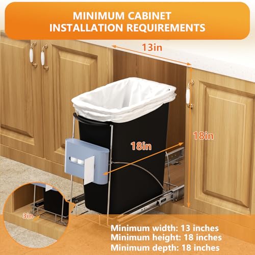 Pull Out Trash Can Under Cabinet with Garbage Bag Holder，Heavy Duty Under Sink Garbage Can Pull Out Kit-Up to 125 lb，Fit for 7–13 Gallon Cans ，Chrome (Trash Can Not Included)