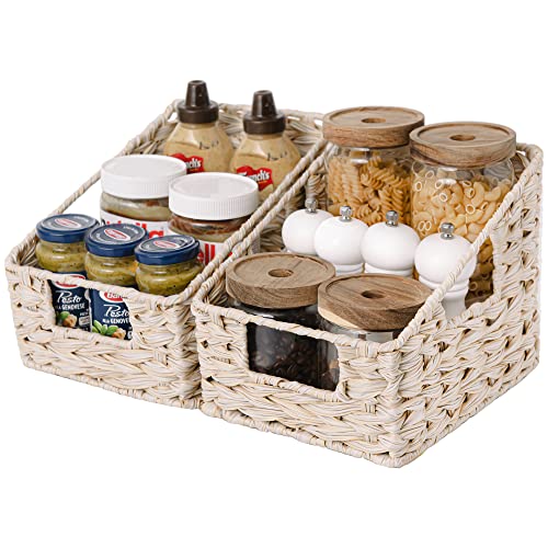 GRANNY SAYS Wicker Basket with Handles, Trapezoid Decorative Woven Baskets, Waterproof Wicker Storage Baskets for Shelves, Basket for Organizing, Butter Milk, 2-Pack - color: Butter Milk, size: 2x 10¼"D x 7½"W x 7¼"H