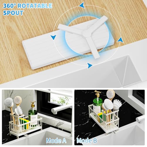 Cisily Sponge Holder for Kitchen Sink, Sink Caddy Organizer with High Brush Holder, Kitchen Countertop Organizers and Storage Essentials, Rustproof 304 Stainless Steel (Cream, 9.25″) - color: Cream