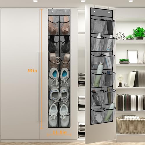 MSLOVE Narrow Over The Door Shoe Organizer, 12 Large Mesh Pockets Hanging Shoe Organizer for Closet Organizers and Storage, Grey, 2 Pack - color: Grey