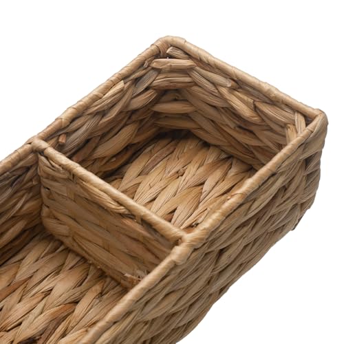 Wicker Bathroom Basket with 3 Compartments, Water Hyacinth Toilet Tank Basket, Woven Storage Box for Bathroom Organizer (14.6 x 4.7 x 3.1 inch) - size: 14.6" x 4.7" x 3.1"