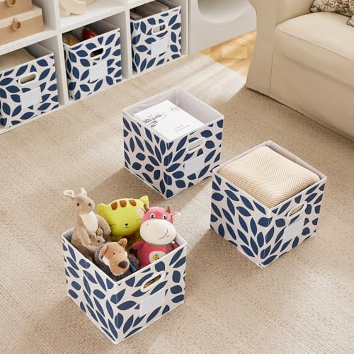 MAX Houser 6 Pack Foldable Fabric Storage Bins with Handles - Ideal for Closet Organization, Bedroom and Nursery（Blue, 12"x12"x12"） - color: 2 blue