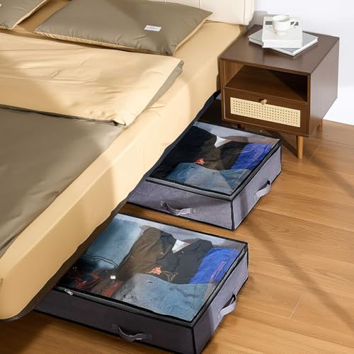 VEVOR Under Bed Storage with Clear Lids, 39.2 x 19.7 x 7.1 Inch, 90L Large Underbed Clothes Storage Containers, Low Profile Under Bed Drawer Shoe Organizer Bins Box for Blanket Shoe Bedroom, 4 Pack