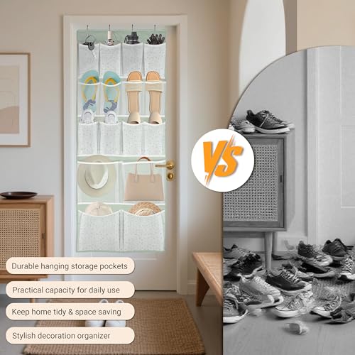 16 Pockets- Over Door Hanging Storage Organizer with 4 Kinds Pouch,Behind Closet Hanging Shelf Holder for Sock,Hat,Underwear,Travel Outfit,Shoes,Back of Door Space-saving Organization for Home,Dorm,RV - style: Medium-Green: Pack of 1