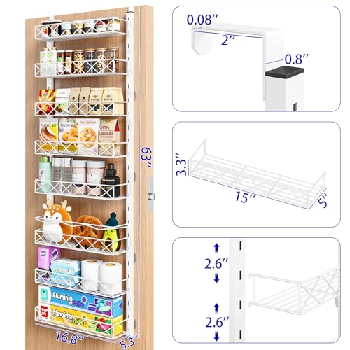 MIAOLI Over the Door Organizer, White 8-Tier Pantry Door Organizer with Adjustable Basket, Hanging Spice Rack Cabinet Door Shelves, Laundry Room Organization and Storage - color: White, size: 8-Tier