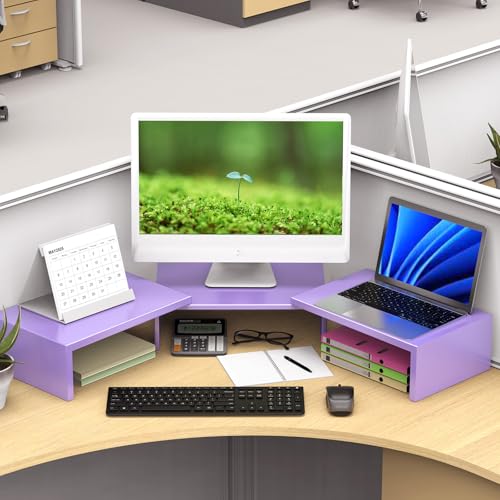 Desk Organizers and Accessories, Dual Monitor Stand Riser, Monitor Desk Shelf for Desktop Organization (Purple) - color: Purple
