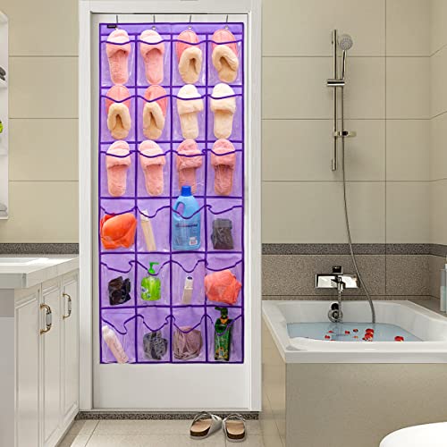 Modern Over the Door Shoe Rack Organizer with 24 Clear PVC Pockets, Purple - color: 24 Pockets-Purple