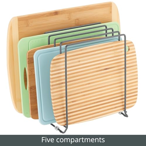 mDesign Pot Lid and Pan Rack — Metal Wire Rack for Cabinets, Pantries or Kitchen Surfaces — Freestanding Pan Stand with 5 Slots for Pans, Pots, Lids and Crockery — Dark Grey - color: Graphite Gray, size: Pack of 1