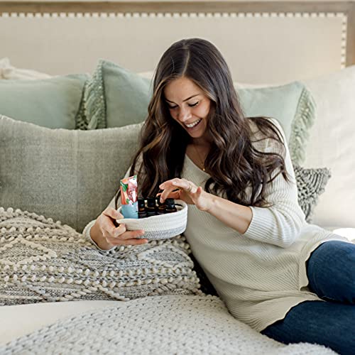 NaturalCozy 5-Piece Round Small Woven Baskets Set– Cotton Rope Baskets for Organizing! Montessori Toys, Fruits Remotes Key Tray Bowl for Entryway Desk, Shallow Catchall Home Décor, Cat Dog Bin Gift - color: Off White & Mixed Gray