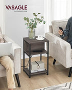 VASAGLE Side Table with Charging Station, 3-Tier End Table with USB Ports and Outlets, Nightstand for Living Room, Bedroom, 11.8 x 13.4 x 22.8 Inches, Plug-in Series, Chestnut Brown and Black - color: Chestnut Brown + Black