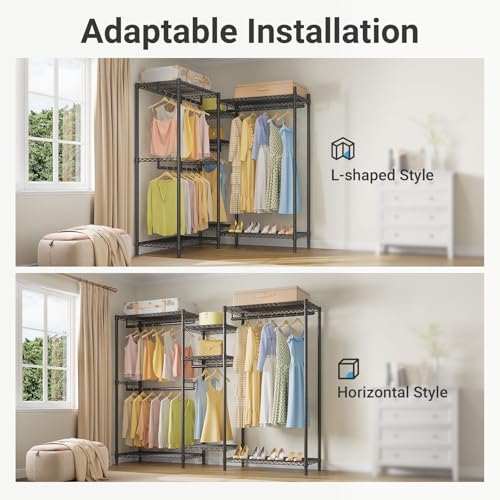 VIPEK Classic V6 Heavy Duty Clothes Rack, 7-Tier Garment Rack with Adjustable Shelves, Portable Closet Organizer with 4 Hanging Rods, Space-Saving, 850lbs Capacity, 68.9" L x 15.7" W x 76.4" H, Black - color: Black, size: Classic V6 Standard