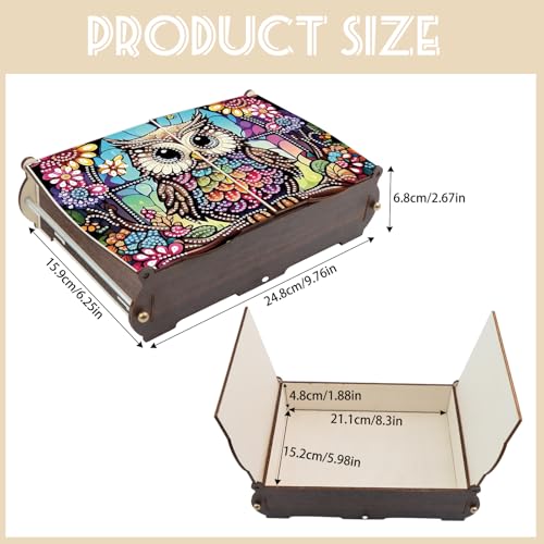 antor DIY Diamond Painting Wooden Storage Box, Owl Creative Special Shaped Rhinestone Art Flip Cover Jewelry Organizer Gift Case, Handmade Art Desktop Decor - color: Colorful Owl
