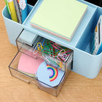 Desk Organizer with 2 Drawer, Plastic Desktop Pen Pencil Card Holder Storage Box for Desk, Office Supplies, Vanity Table Office School Home (Blue) - color: Blue