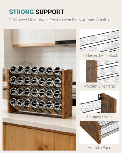 NESAPTO Spice Rack Organizer with 28 Glass Spice Jars, Wood 4-Tier Seasoning Organizer with Labels for Cabinet, Pantry, Countertop or Wall Mount, Chalk Marker and Funnel Set, 14" W × 9.4" H - size: With 28 Jars, 14"W × 9.4"H