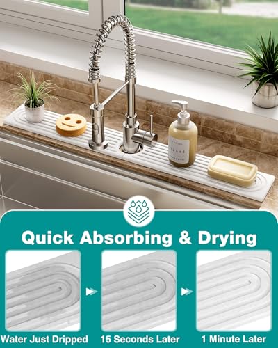 Stone Faucet Mat for Kitchen Sink, Diatomite Sink Protectors - Prevent Moisture Drying Stone Tray Fit Kitchen Counter & Bathroom Counter (White, 30"L x 4"W) - color: White, size: 30" x 4"