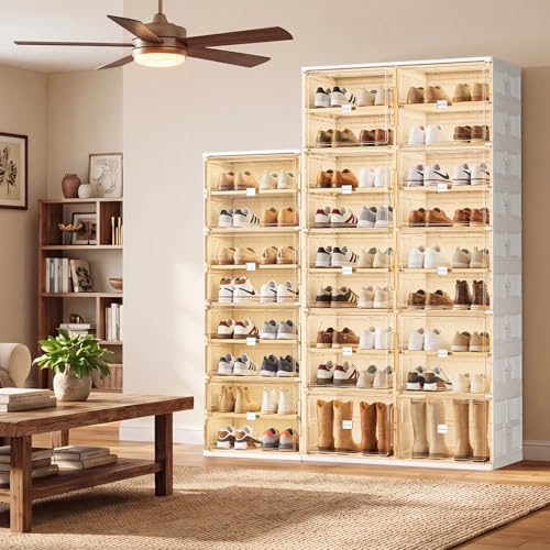 JEKO&JEKO 5 Tiers Foldable Boot and Shoe Storage Rack Cabinet for Closet Entryway, Large Collapsible Shoe Organizer with Magnetic Doors (White) - color: Double-row, size: 5 Tiers (4+1 Boots)