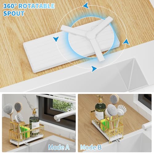 Cisily Sponge Holder for Kitchen Sink, Sink Caddy Organizer with High Brush Holder, Kitchen Countertop Organizers and Storage Essentials, Rustproof 304 Stainless Steel (Gold, 9.25″) - color: Gold