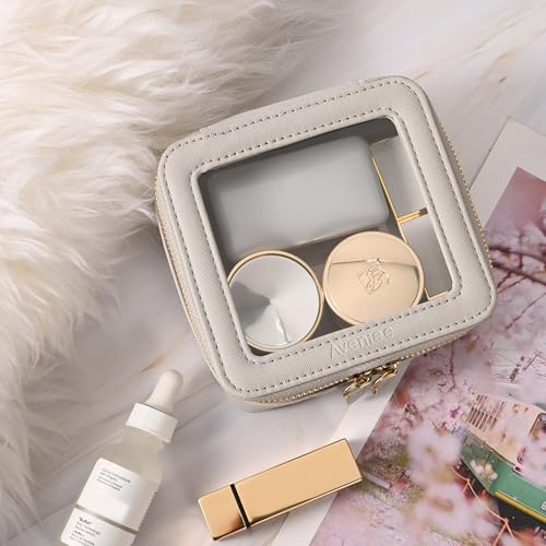Aveniee Mini Clear Makeup Bag, Small Cosmetic Bags Travel Toiletry Pouch Organizer, TSA Approved Make up Case with Zipper, Car Bag for Essentials,Grey - color: Grey, style: Mini Chic