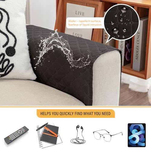 Sofa Armrest Organizer Waterproof Armchair Caddy for Couch Remote Control Holder for Recliner Non Slip Recliner Caddy with 6 Pockets for Magazine, Tablet, Phone, iPad, Black - color: Black
