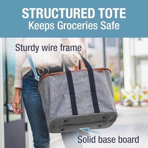 CleverMade Collapsible LUXE Tote - Reusable Grocery Shopping Storage Bag Organizer w/Handles Reinforced Bottom - color: Heather Gray