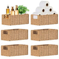 6 Pack Small Wicker Baskets, Wicker Woven Storage Basket Toilet Paper Baskets with Handles, Towel Basket for Home Organizing Shelves (Beige) - color: Beige