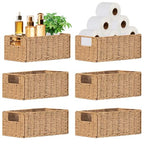 6 Pack Small Wicker Baskets, Wicker Woven Storage Basket Toilet Paper Baskets with Handles, Towel Basket for Home Organizing Shelves (Beige) - color: Beige