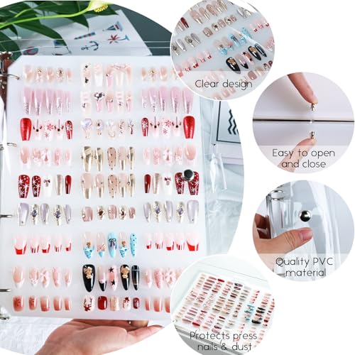 Large Press-on Nails Organizer Book Set Clear Press ons Nail Storage Box Binder Removable Loose-Leaf Packaging Case Salon Sample Styles Display Supplies 6 Page A4 - color: A4-Large