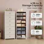 Crestlive Products Tall Dresser, 7-Drawer Fabric Storage Tower, Chests of Drawers - Vertical Organizer Unit for Bedroom, Hallway, Entryway, Nursery, Closets - Steel Frame, Wood Top & Handles (Beige) - color: Beige, style: Narrow-7 Drawers