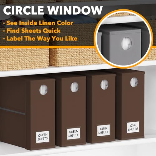 SpaceAid 4 Pack Bed Sheet Organizers and Storage, Foldable Sheet Organizer for Linen Closet, Sheets Set Folder Keeper with Window XL (Queen & King Size) Bedding Container (Brown, 4 Pack) - color: Brown, size: 4 Pack