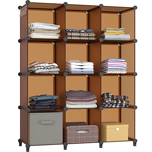 HOMIDEC Closet Organizer, 12-Cube Closet Organizers and Storage, Cube Storage Organizer for Kids, Closet, Bedroom, Bathroom, Office, Brown - color: Brown