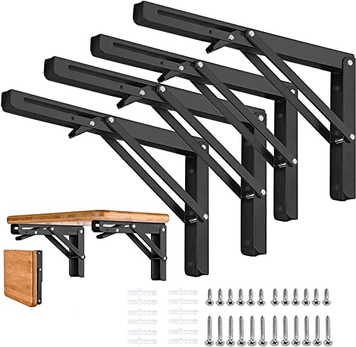 Folding Shelf Brackets - 12 Inch 4 Pcs Heavy Duty Shelf Brackets, Collapsible Shelf Bracket, DIY Wall Mounted Foldable Shelf, Table Brackets, Space Saving with Screws - size: 12 Inch- 4 Packs