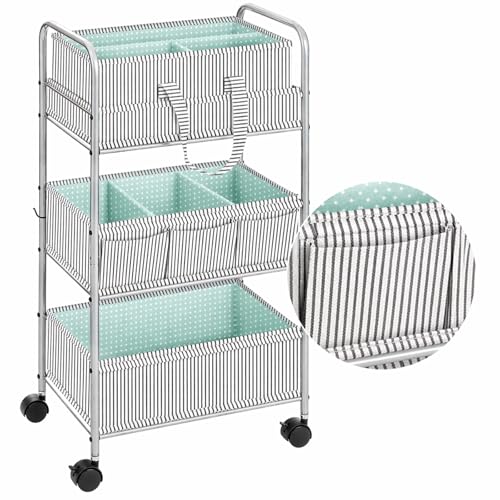 WILLBOND 2 in 1 Baby Diaper Caddy Organizer Cart, 3 Tier Large Stripe Bedside Rolling Cart Metal for Baby Essential with Divider for Newborn Registry Must Have Nursery Bedroom Mother Gift(Green) - color: Green