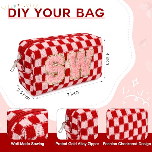 SOIDRAM Makeup Bag Preppy Cosmetic Bag Bulk Makeup Pouch Personalize Travel Toiletry Bag Organizer Cute DIY Makeup Brushes Storage Bag for Women - color: Red checkered, size: 6 Pack