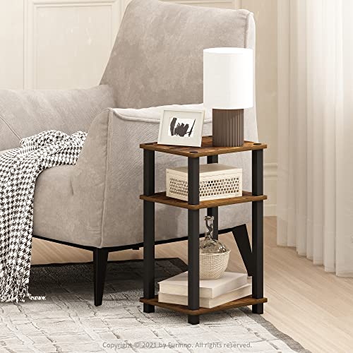 Furinno JUST Side Table, 3-Tier Open Shelf End Table, Toolless Assembly Night Stand, Bedside Table with Square Tube, for Living Room, Bedroom, Amber Pine - color: Amber Pine/Black, size: 3-Tier, Square Pole, style: 1-Pack