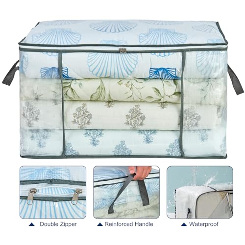 MKOKYD 80L Clear Large Storage Bag, Clothes Storage Containers for Organizing Closet, Bedroom, Underbed, Comforters, Clothing, Blankets, Pillow, Foldable Organizer with Sturdy Handle and Zippers (3)